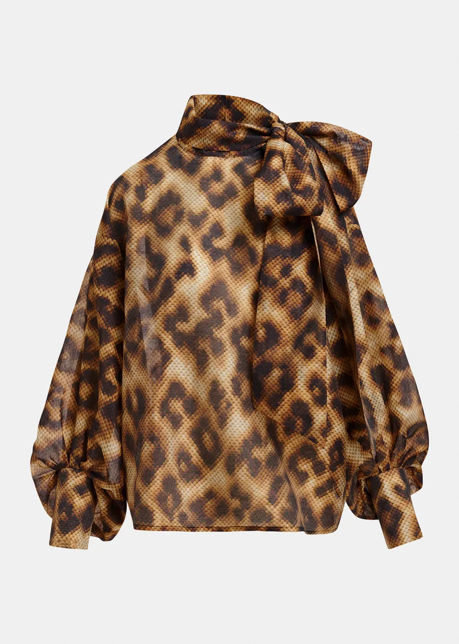 Essentiel Antwerp - Karismatic Pussy Bow Tie Top - K1bw Combo1 Brown Sugar