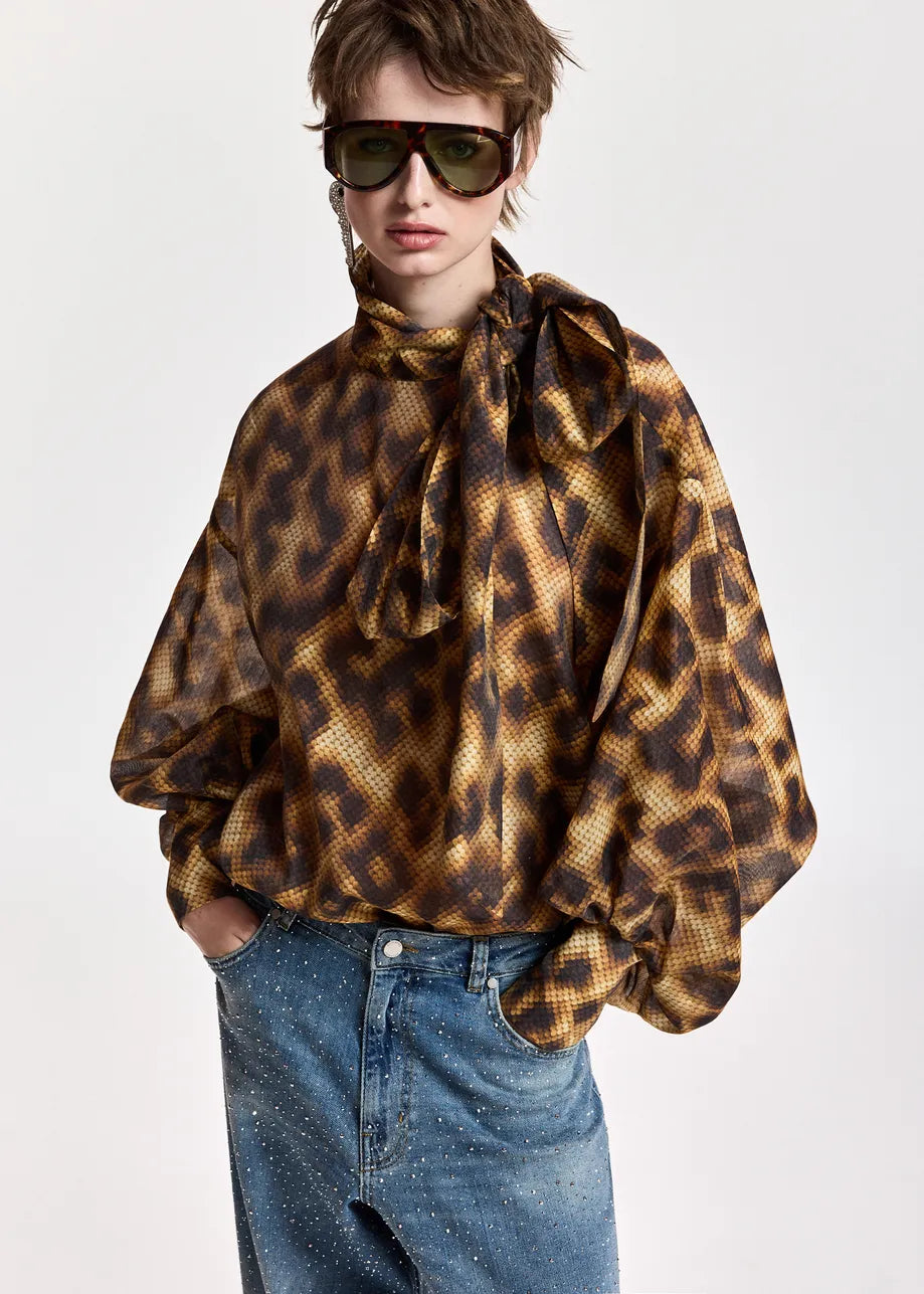 Essentiel Antwerp - Karismatic Pussy Bow Tie Top - K1bw Combo1 Brown Sugar