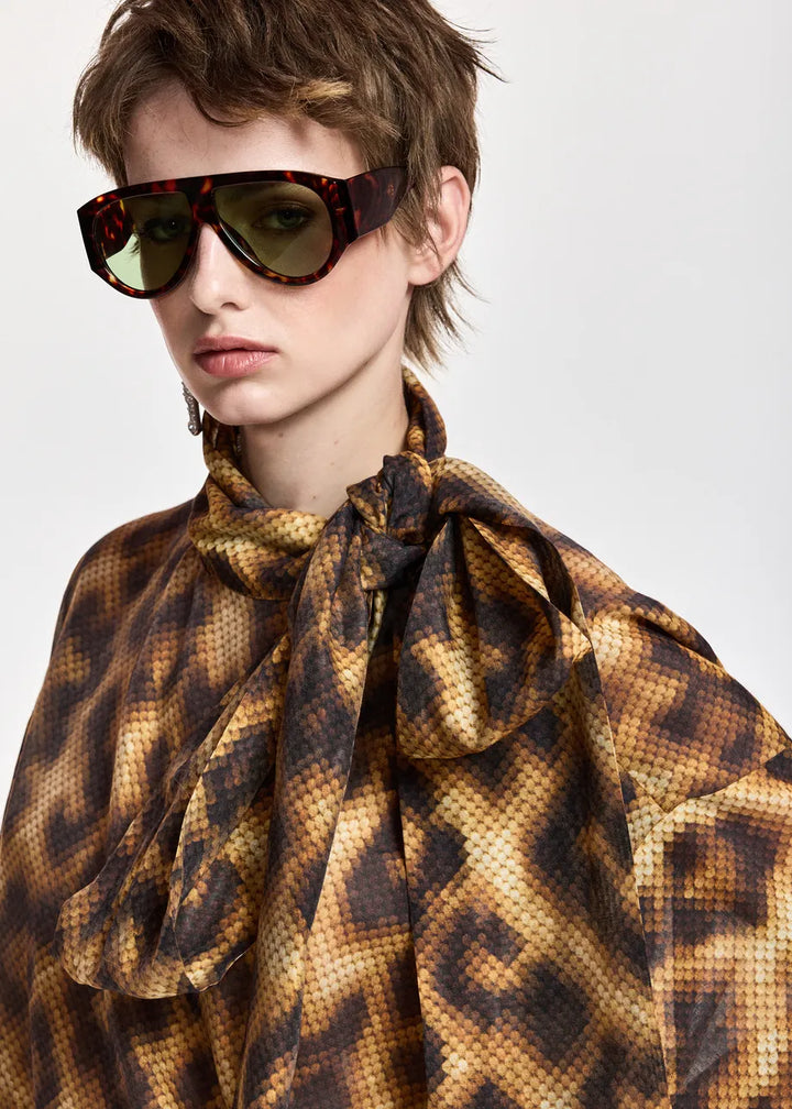 Essentiel Antwerp - Karismatic Pussy Bow Tie Top - K1bw Combo1 Brown Sugar