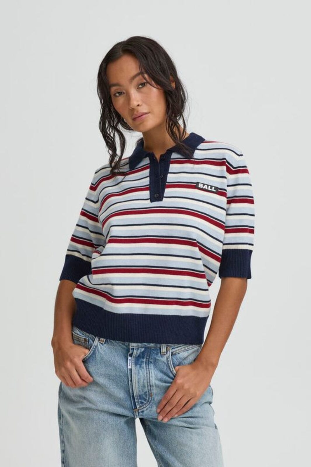 Ball - Bamarietta Knit Sl Polo 50408079 - 144210 - Celestial Blue Strikbluser 