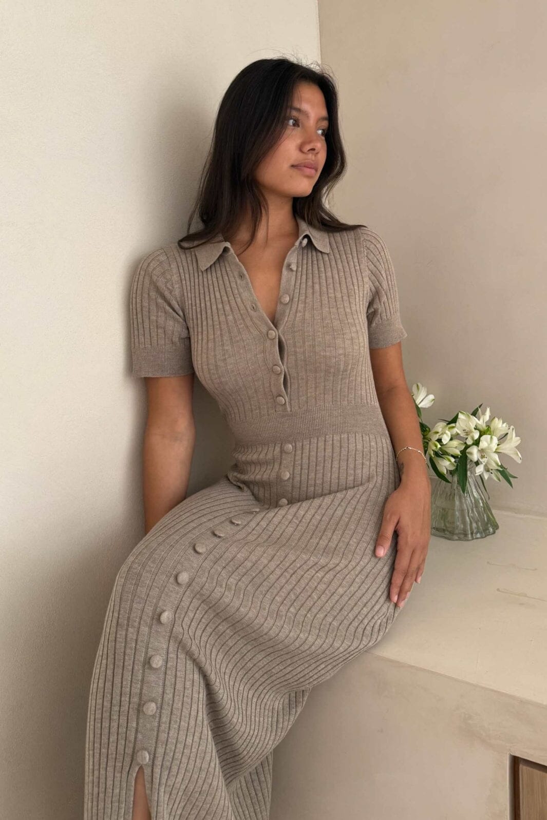 BYIC - Odetteic Long Ss Dress A025 - Light Brown