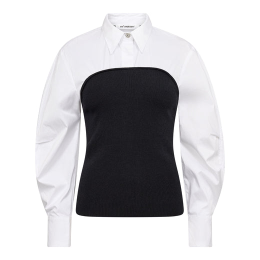 Co´Couture - Merciacc Poplin Mix Knit 500527 - 10001 - White Strikbluser 