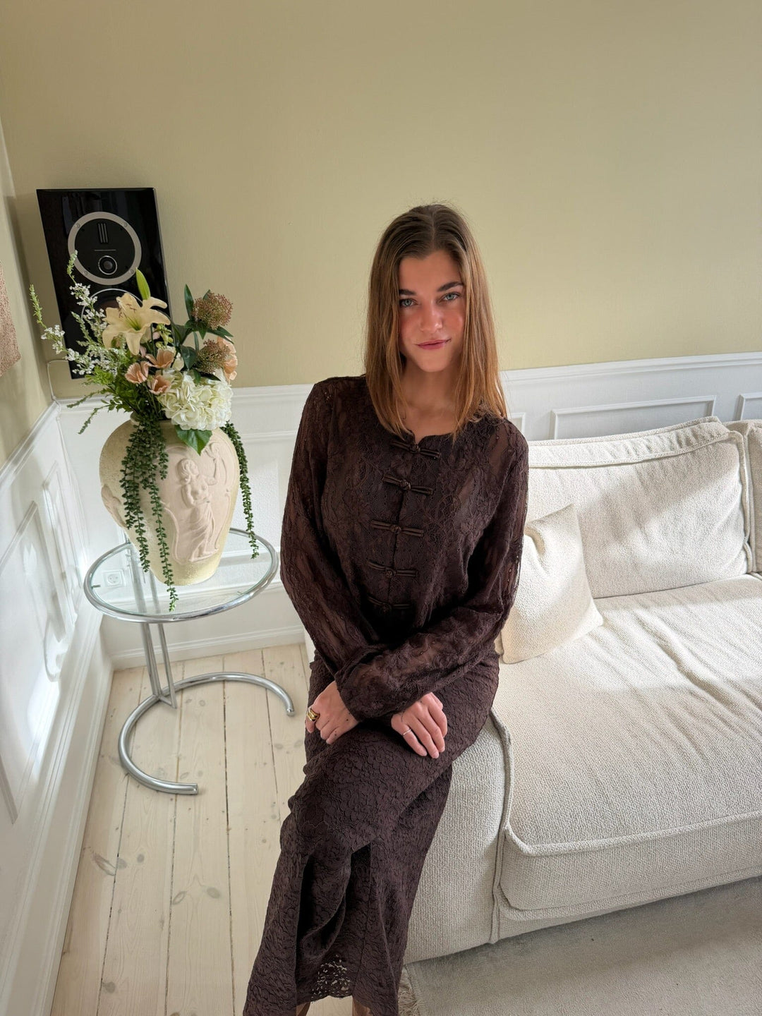 Dear Molly - Lace Blouse Ch171496b - Chocolate Brown Bluser 