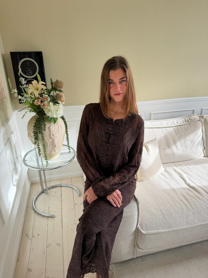 Dear Molly - Lace Blouse Ch171496b - Chocolate Brown Bluser 