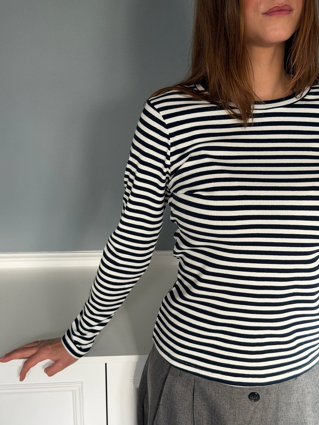 Dear Molly - Stripe Blouse Ch156543e - Navy/White Bluser 