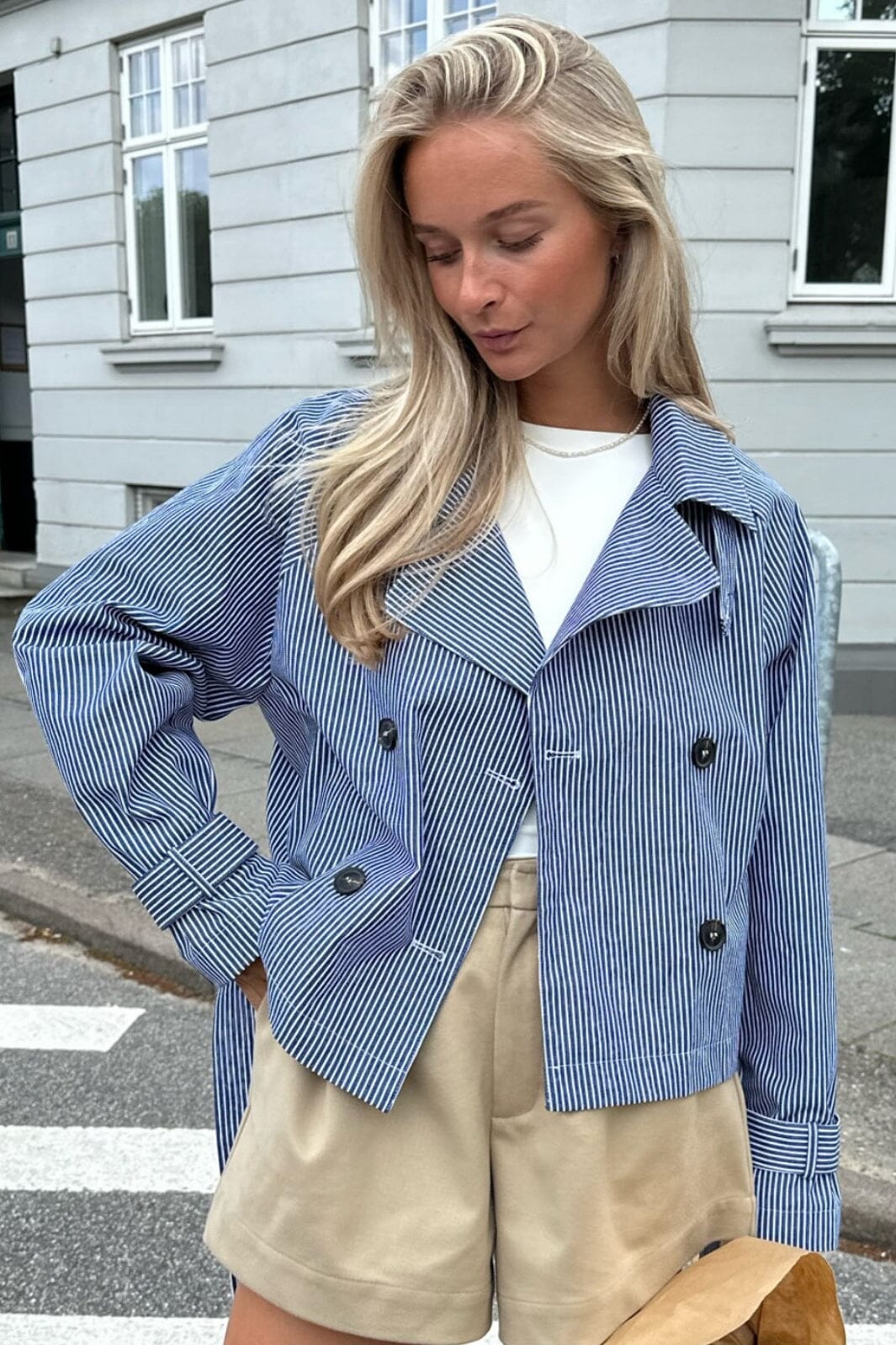 BYIC - Alma Trenchcoat - Blue Woven Stripe