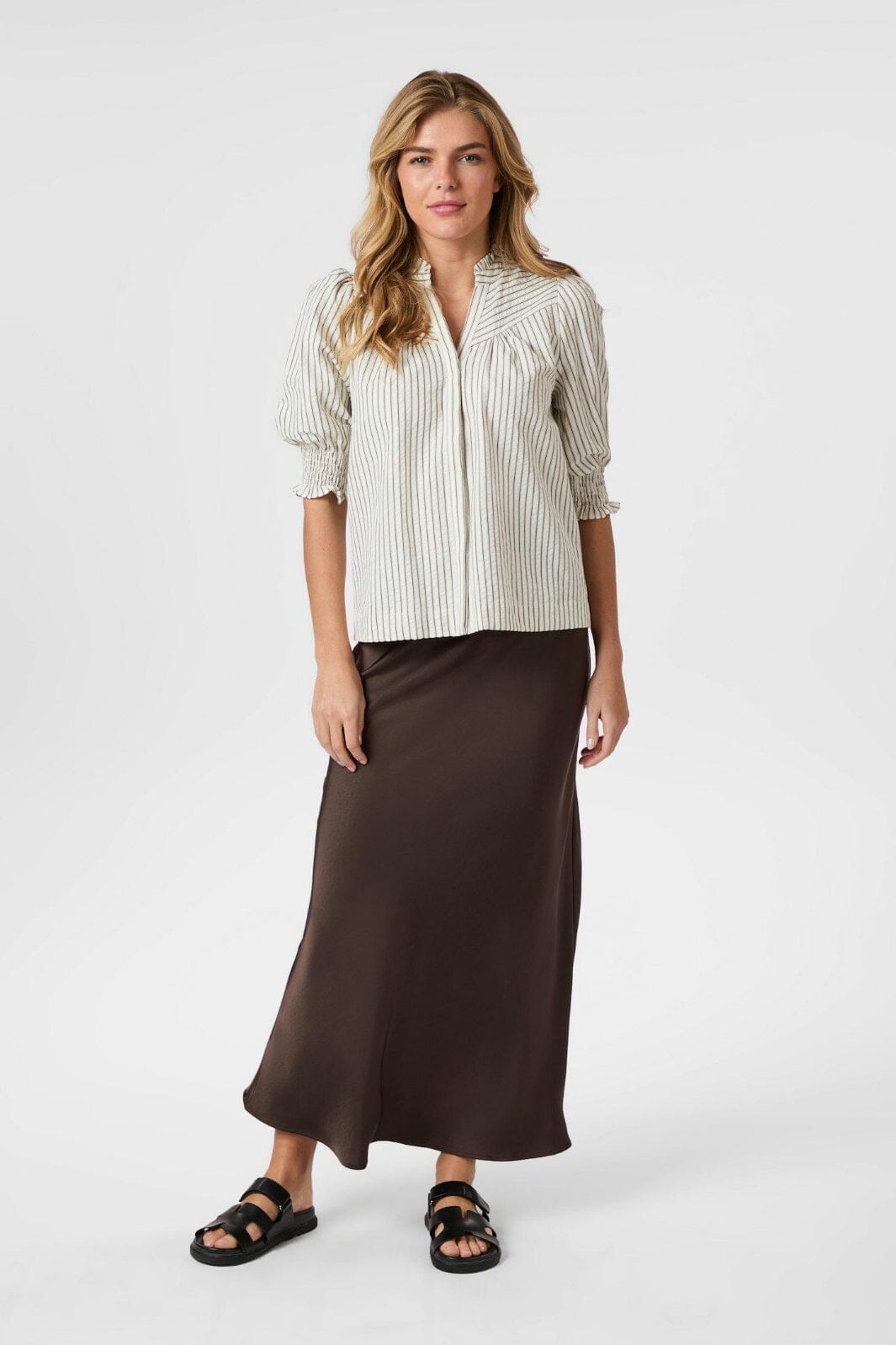 Neo Noir - Diana Crepe Stripe Blouse 165203 - 210 - Brown