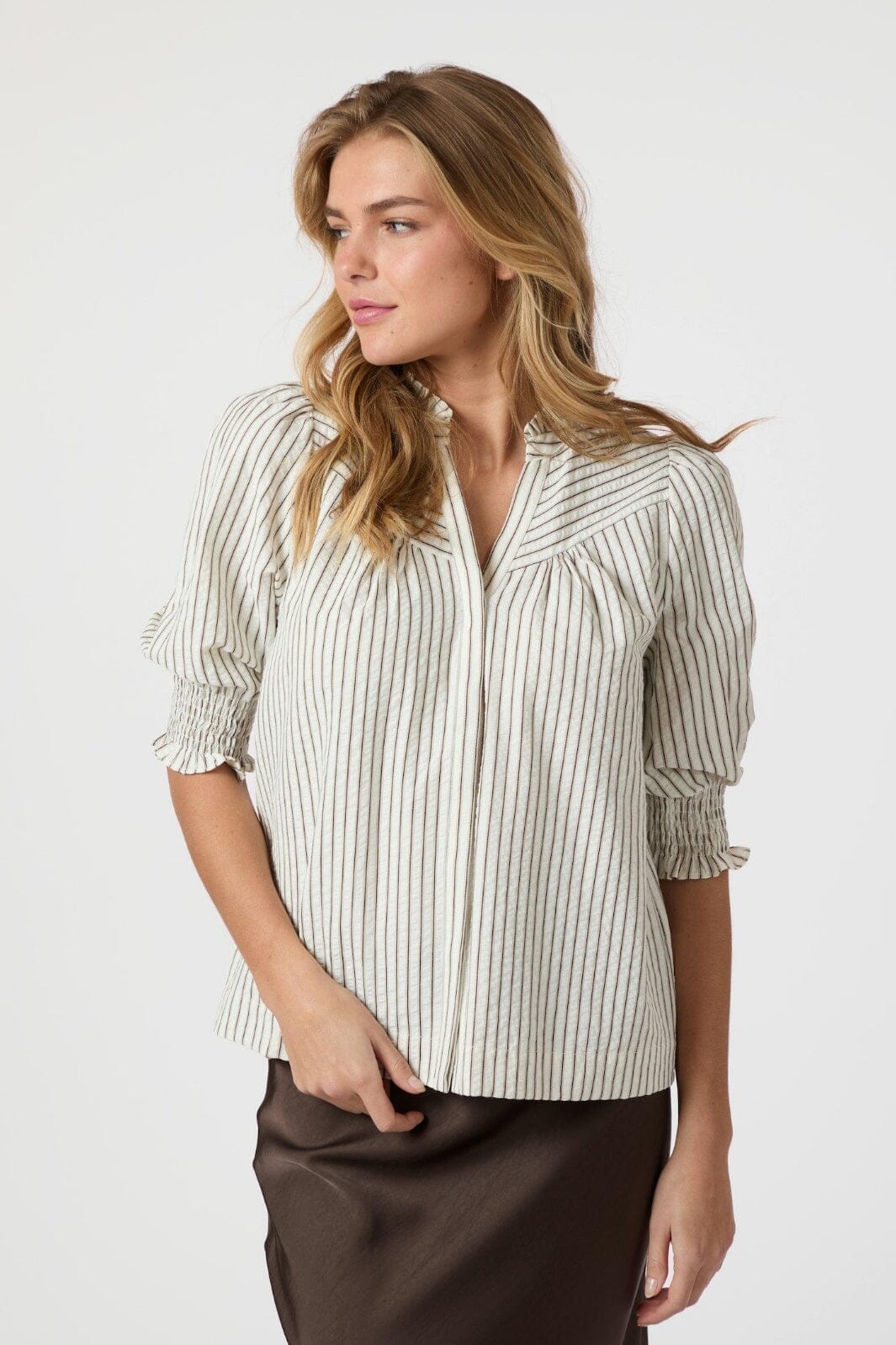 Neo Noir - Diana Crepe Stripe Blouse 165203 - 210 - Brown