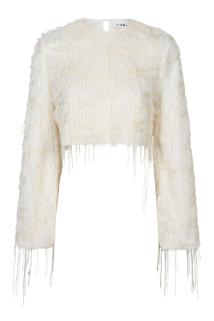 Haute L'Amitié - Sequin Fringe Blouse Hl10973 - Pearl Bluser 