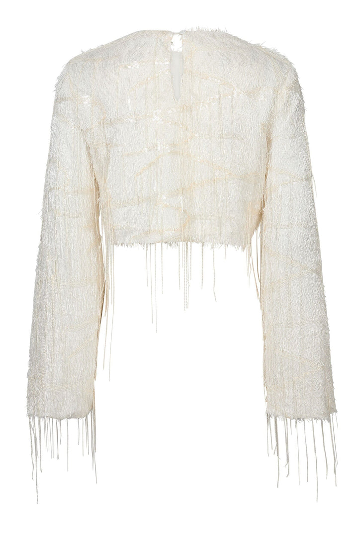 Haute L'Amitié - Sequin Fringe Blouse Hl10973 - Pearl Bluser 