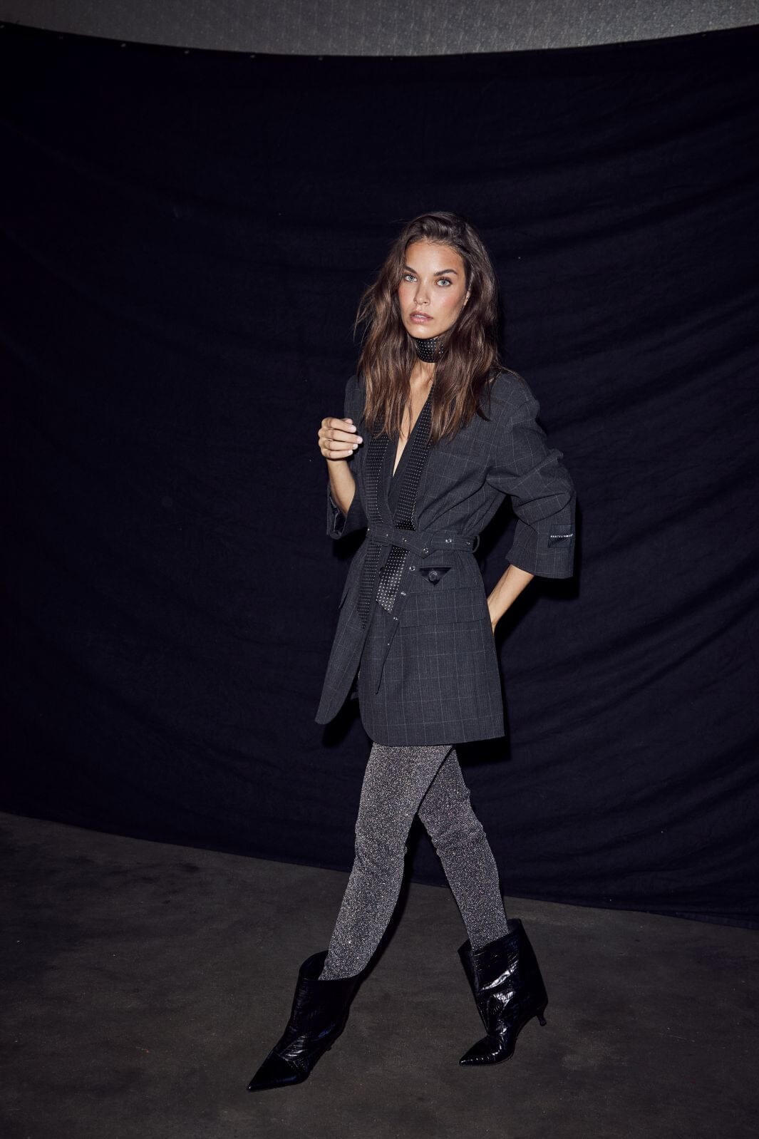 Haute L'Amitié - Smokey Check Oversize Belt Blazer Hl10918 - Antracit Blazere 