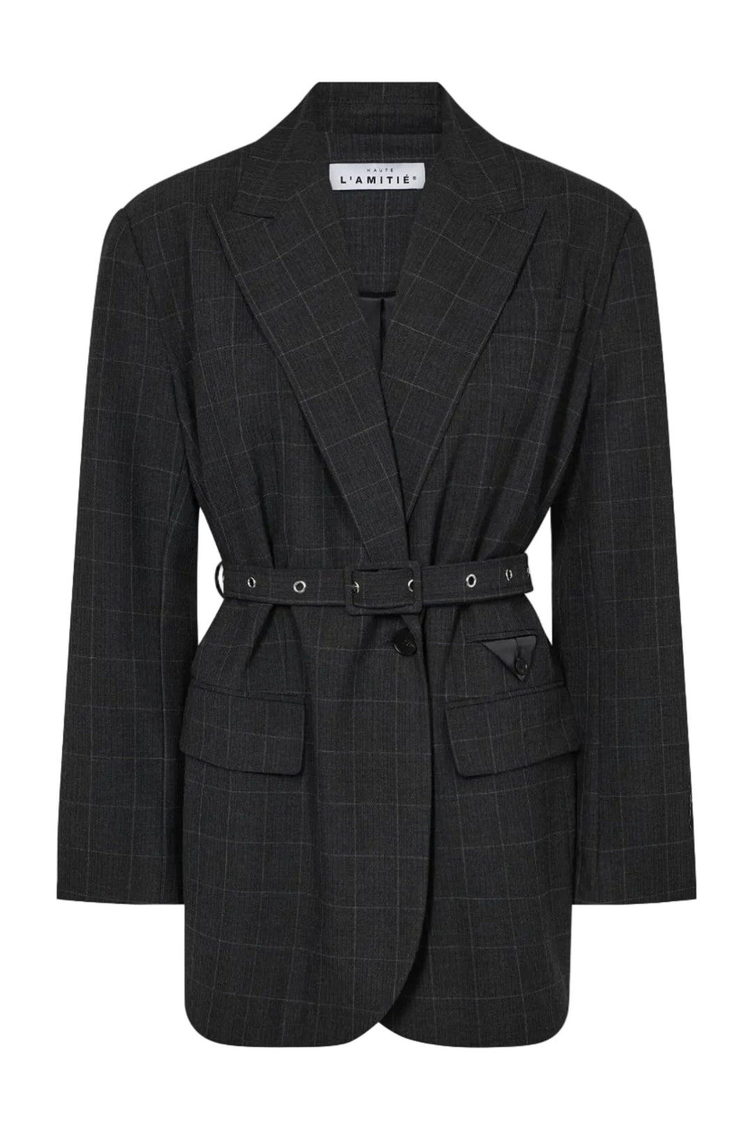 Haute L'Amitié - Smokey Check Oversize Belt Blazer Hl10918 - Antracit Blazere 