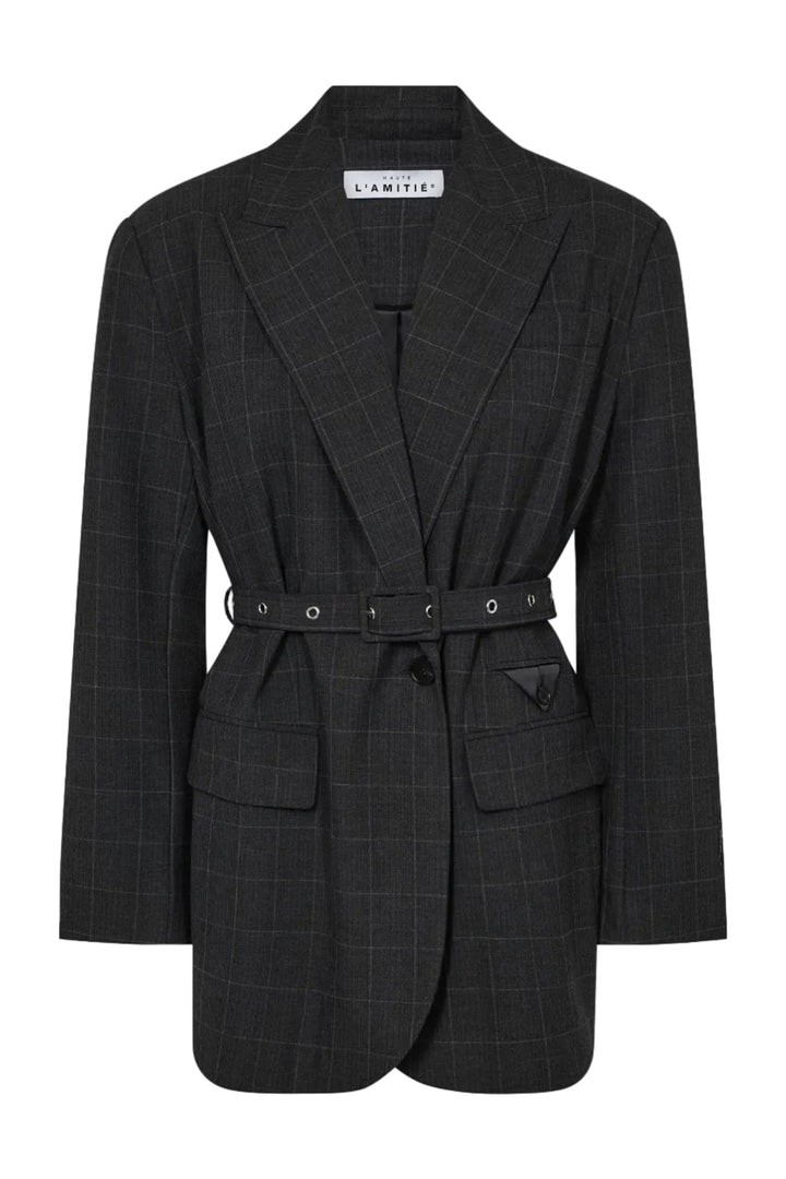 Haute L'Amitié - Smokey Check Oversize Belt Blazer Hl10918 - Antracit Blazere 