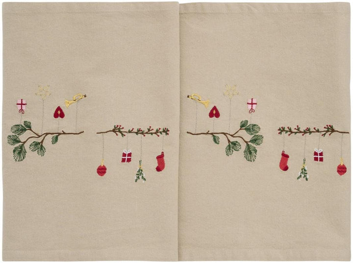 Ib Laursen - Bordløber Tradition Grene M/hængende Julepynt Hørfarvet - 63062-76