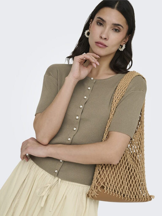 JDY - Jdygaby 2/4 O-Neck Pearl Cardigan Knt - 4968488 Greige Cardigans 
