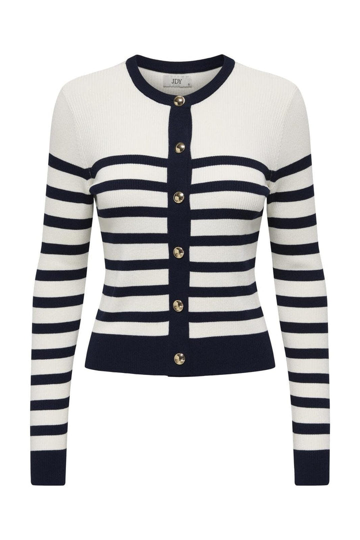 JDY - Jdygaby L/S O-Neck Cardigan Knt - 4926905 Cloud Dancer W. Black Iris