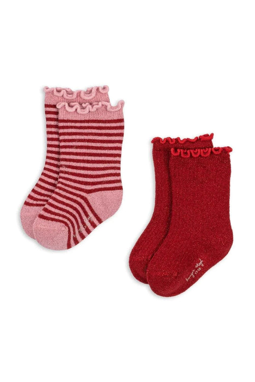 Konges Sløjd - 2 Pack Glitter Socks Ks106339 - Red Stripe Strømper 