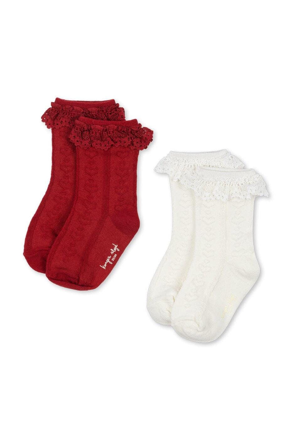 Konges Sløjd - 2 Pack Pointelle Frill Socks Ks106349 - Red/off White