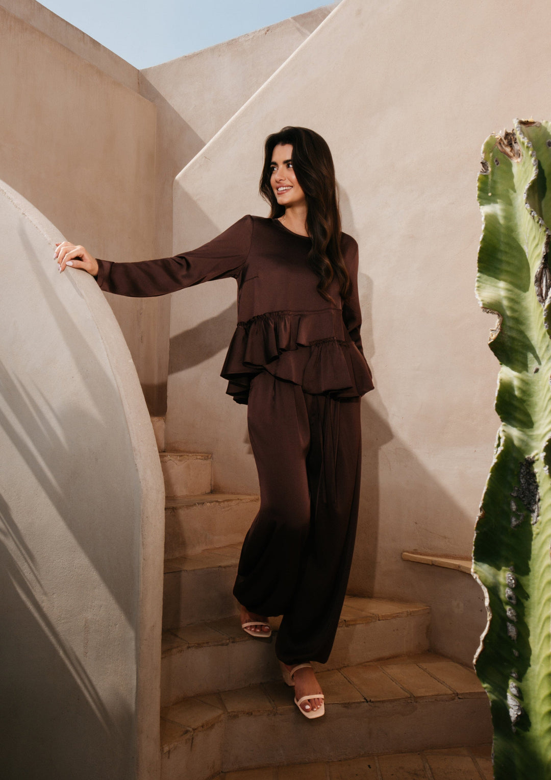 Liberte - Fie Ls Frill Blouse 22466 - Dark Brown Bluser 