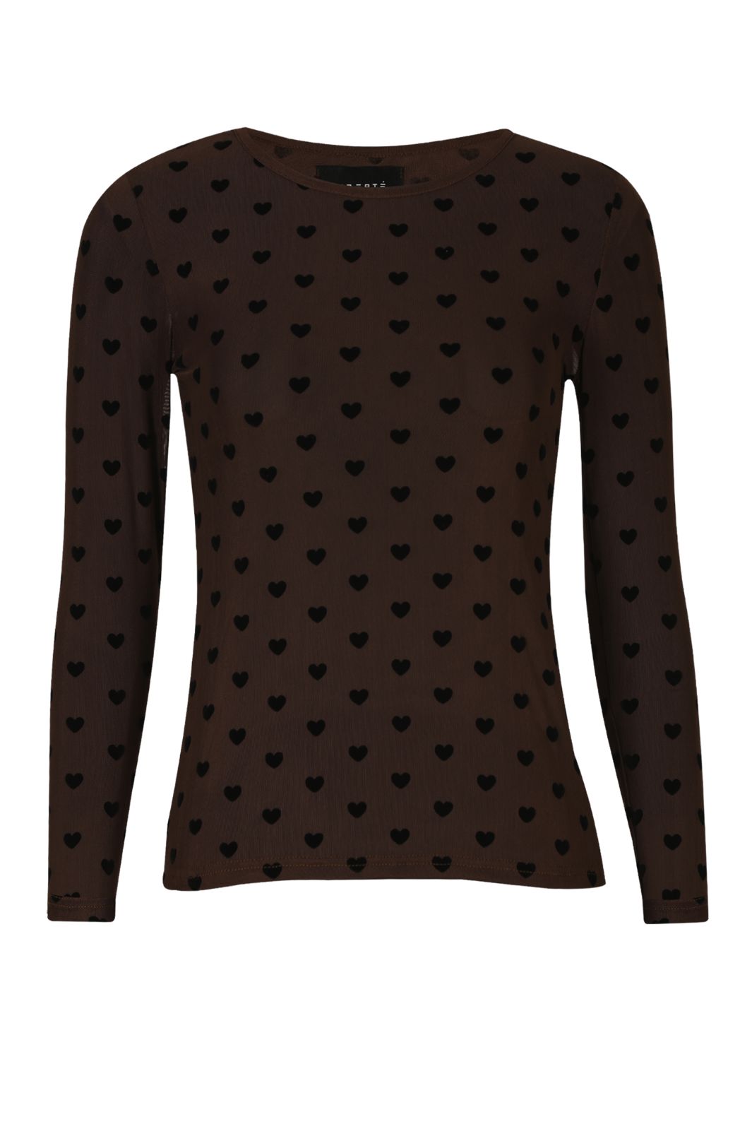 Liberte - Mesh-Ls-Tshirt 22065 - Dark Brown Black Flock Heart T-shirts 