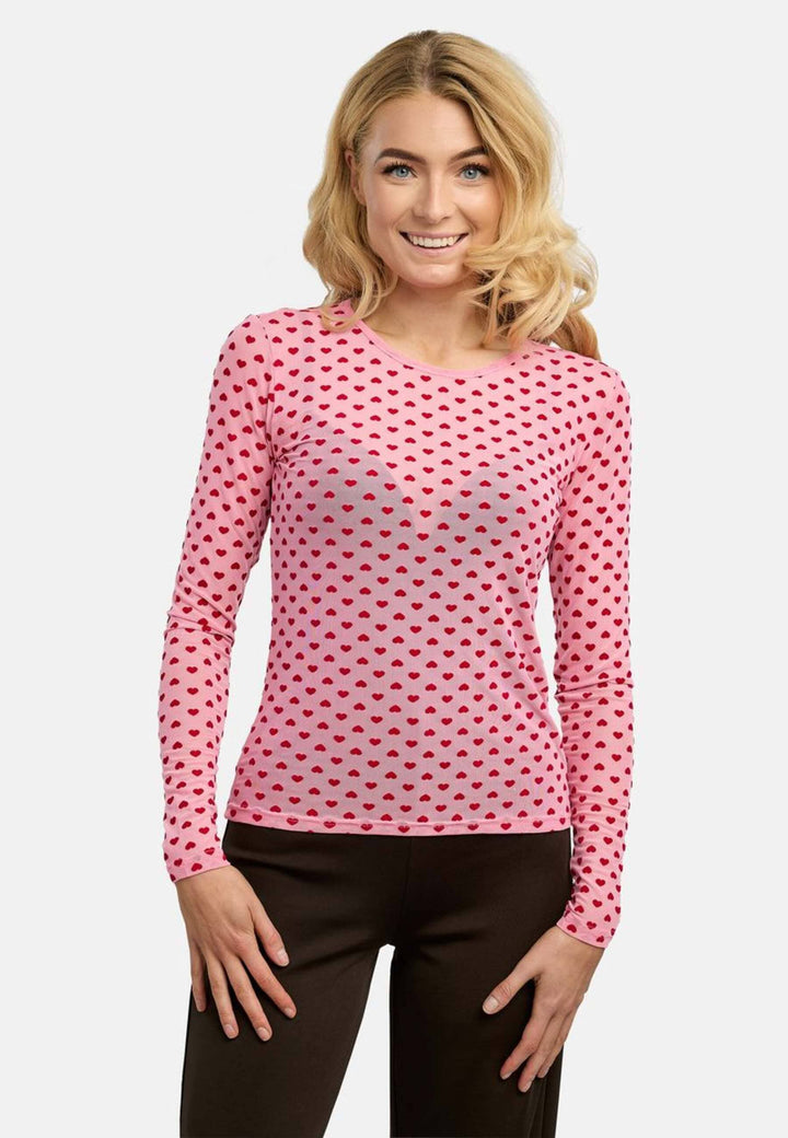 Liberte - Mesh Ls Tshirt, Flock 22081 - Pink Red Heart T-shirts 