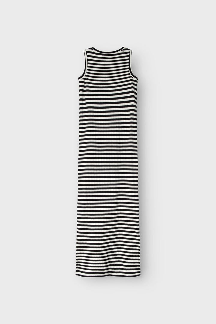 Name It - Nkfsuraja Sl Maxi Dress - 4724127 Bright White W. Black Stripes