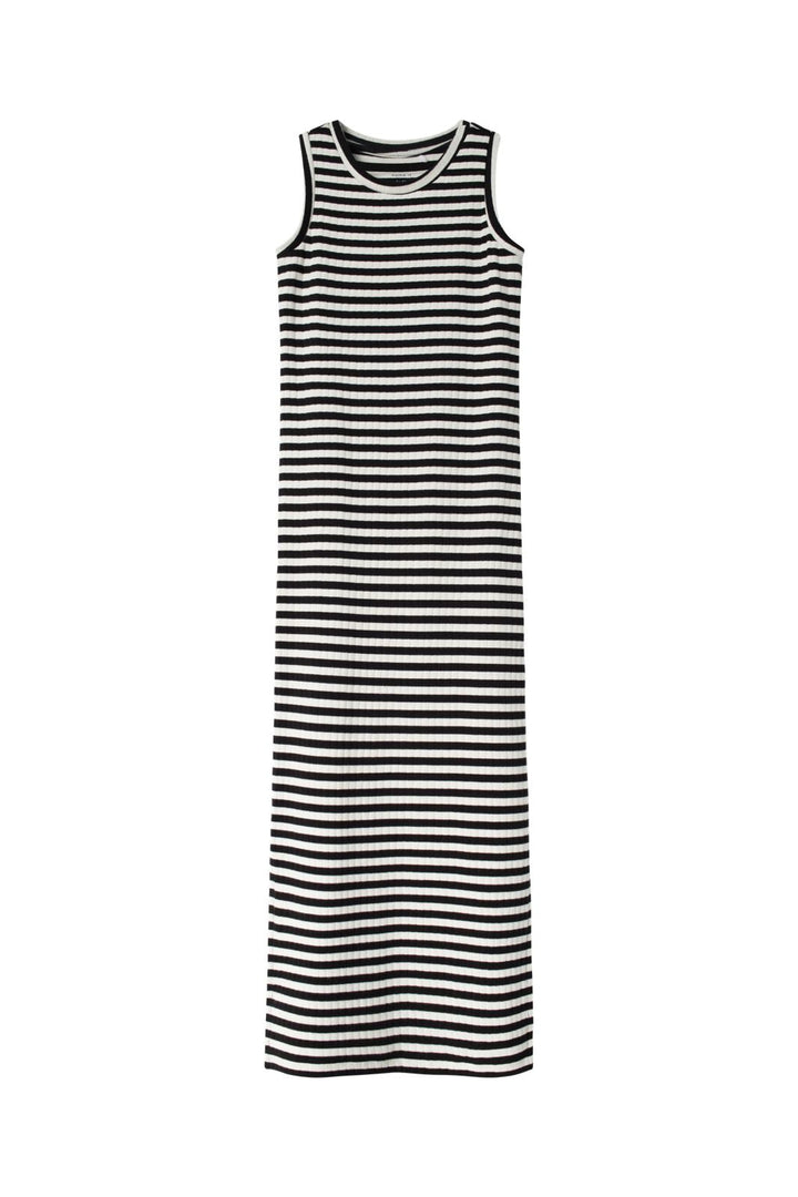 Name It - Nkfsuraja Sl Maxi Dress - 4724127 Bright White W. Black Stripes