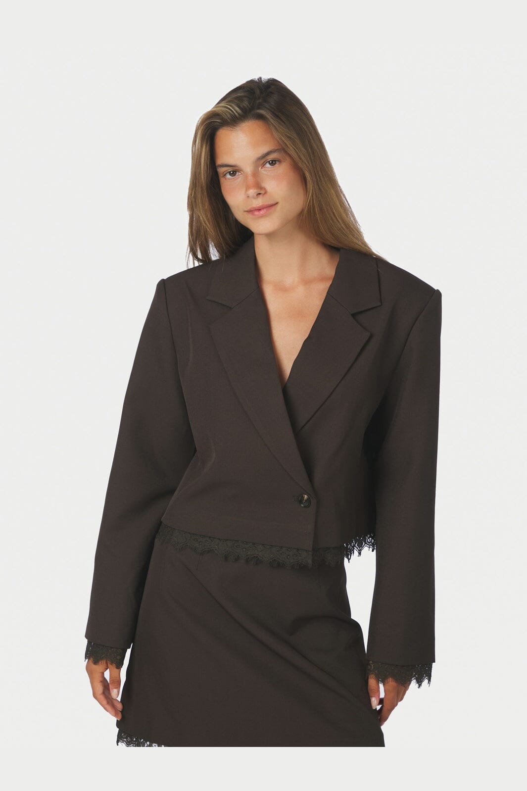 Neo Noir - Blythe Structure Lace Blazer 170658 - 676 - Dark Brown