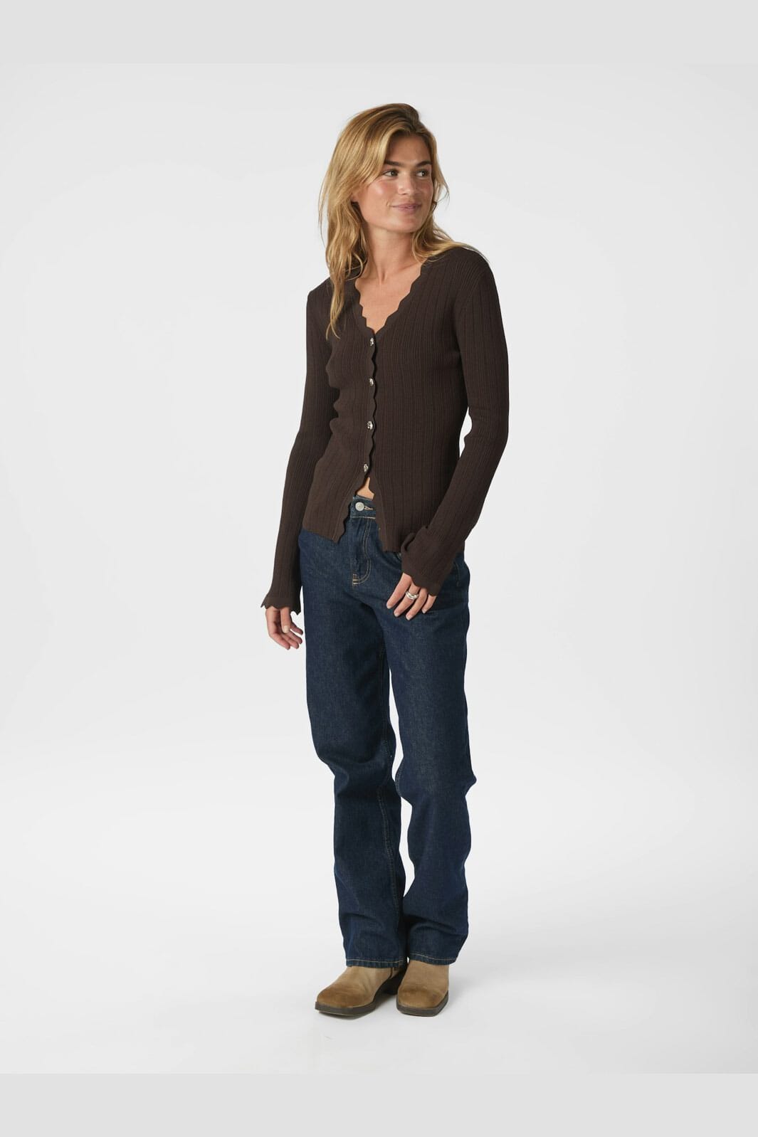 Neo Noir - Clara Stitch Knit Blouse 164484 - 676 - Dark Brown