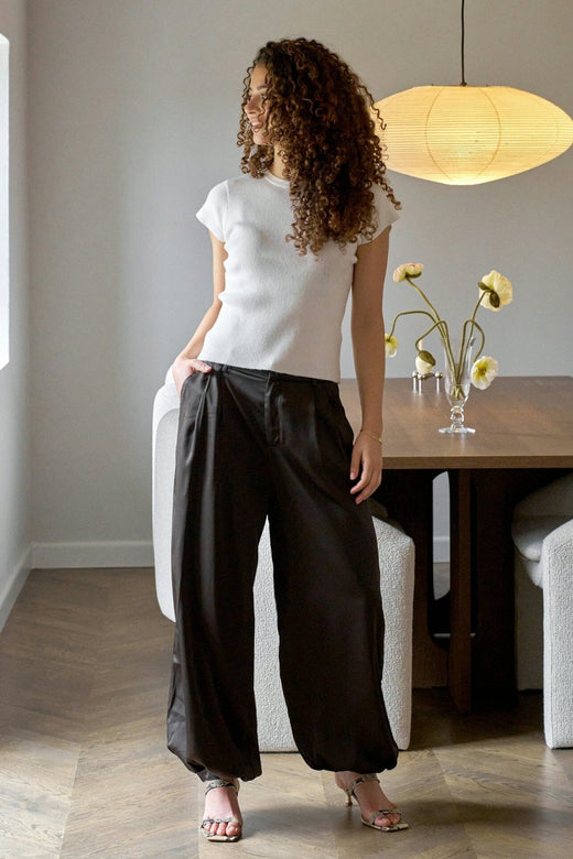 Neo Noir - Fayla Drapy Satin Balloon Pants 167418 - 676 - Dark Brown Bukser 