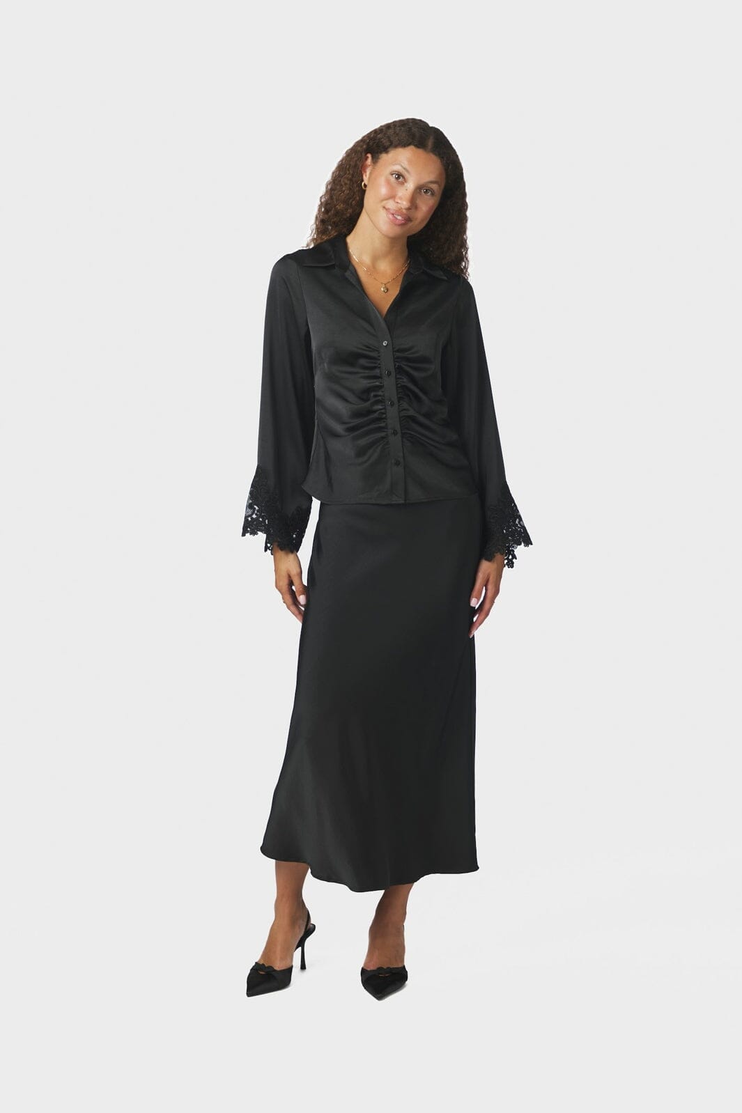Neo Noir - Giovah Lace Sateen Shirt 171221 - 100 - Black