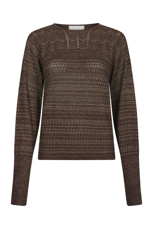 Neo Noir - Lumi Chevron Knit Blouse 171143 - 676 - Dark Brown