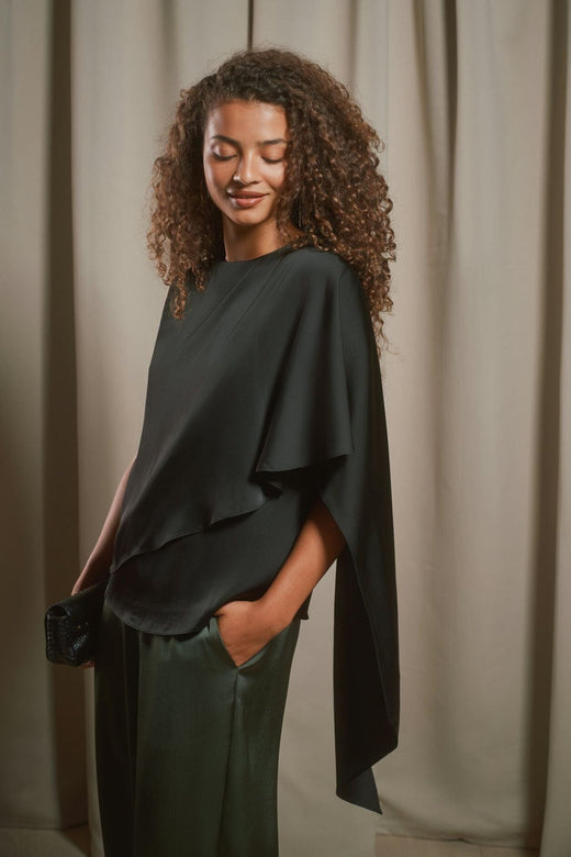 Neo Noir - Lunelle Drapy Satin Top 169843 - 100 - Black Toppe 