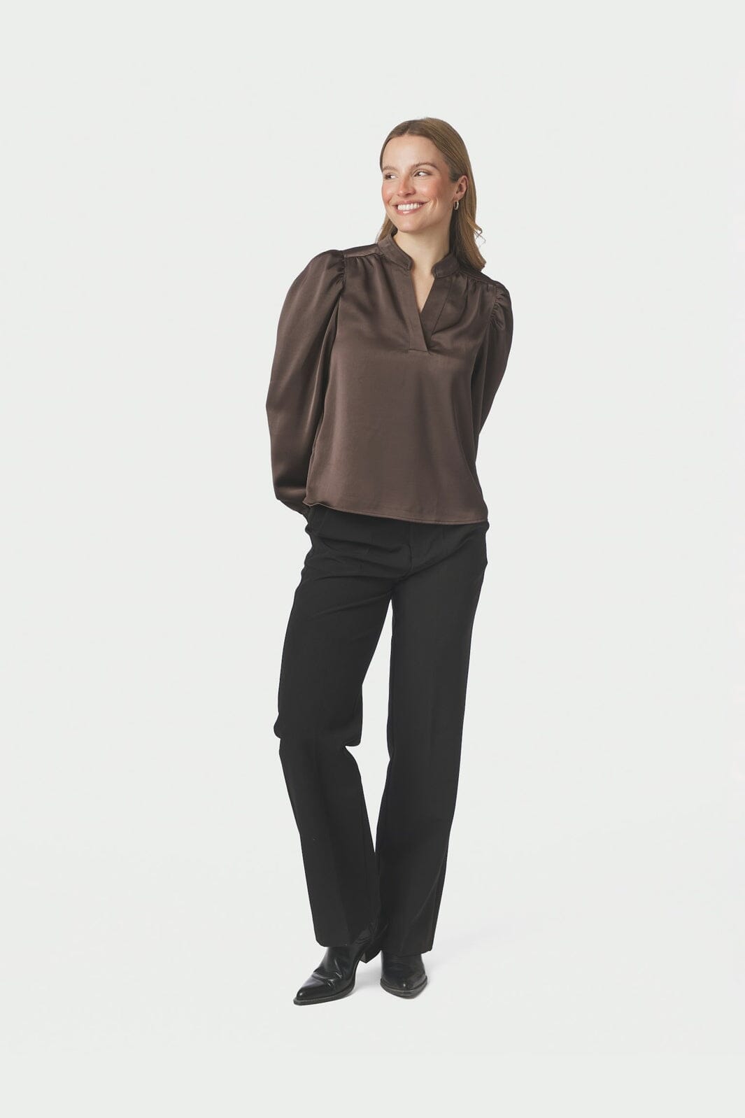 Neo Noir - Rosslyn Heavy Sateen Blouse 163769 - 676 - Dark Brown