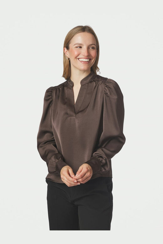 Neo Noir - Rosslyn Heavy Sateen Blouse 163769 - 676 - Dark Brown