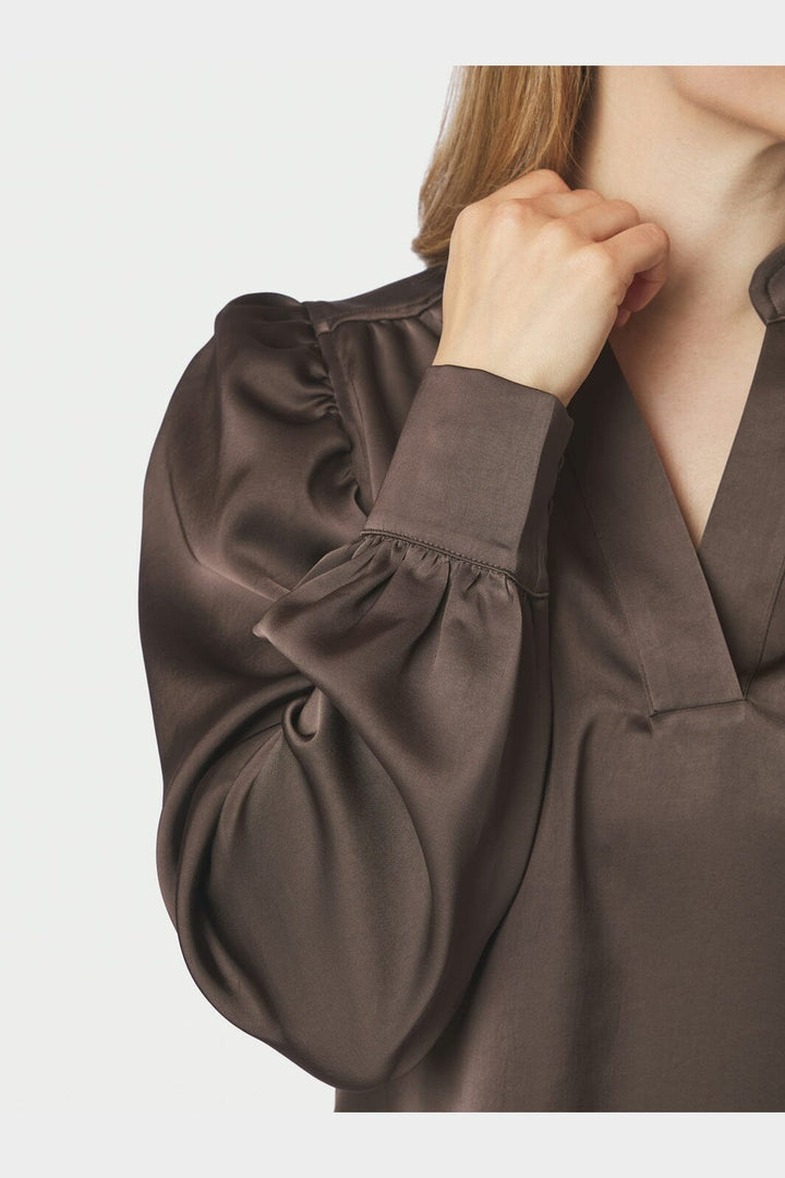 Neo Noir - Rosslyn Heavy Sateen Blouse 163769 - 676 - Dark Brown