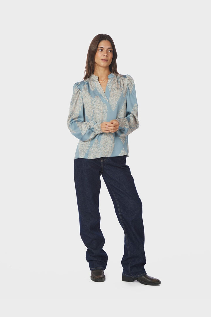 Neo Noir - Rosslyn Paisley Drop Blouse 163976 - 142 - Dusty Blue