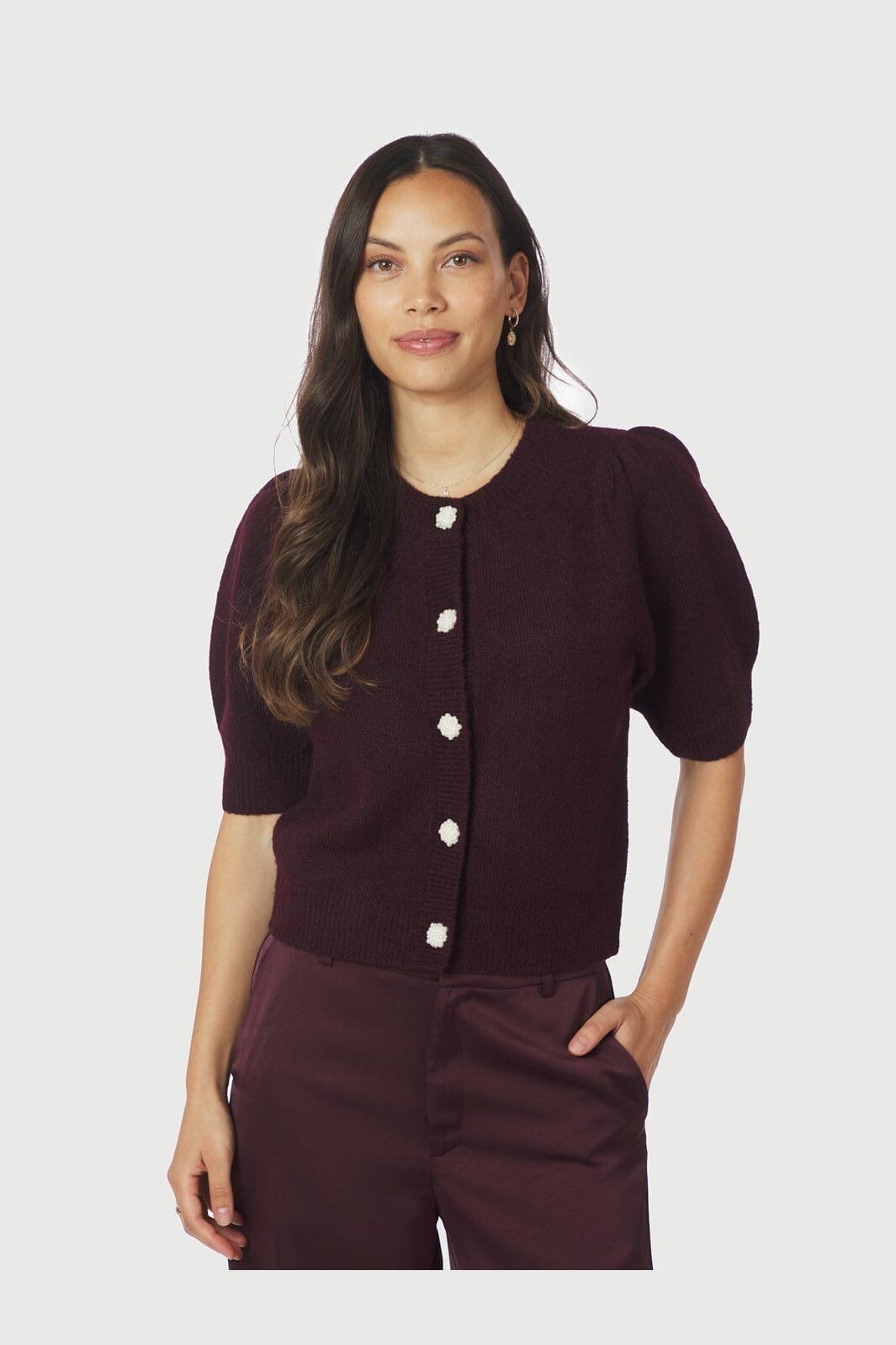 Neo Noir - Trudy Deco Knit Cardigan 164514 - 682 - Wine