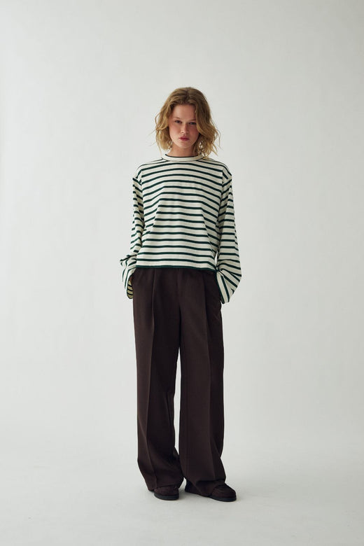 Noella - N-Maple Ls T-Shirt 17260001 - 451 - Eton Ivory Green Stripe T-shirts 