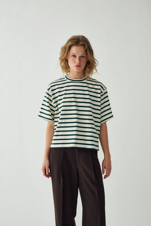 Noella - N-Maple T-Shirt 17260002 - 451 - Eton Ivory Green Stripe T-shirts 