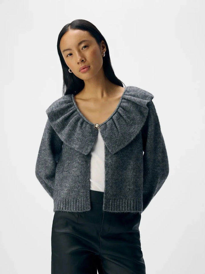Object - Objdenisi L/S Lo Knit Cardigan - 4826634 Medium Grey Melange Cardigans 
