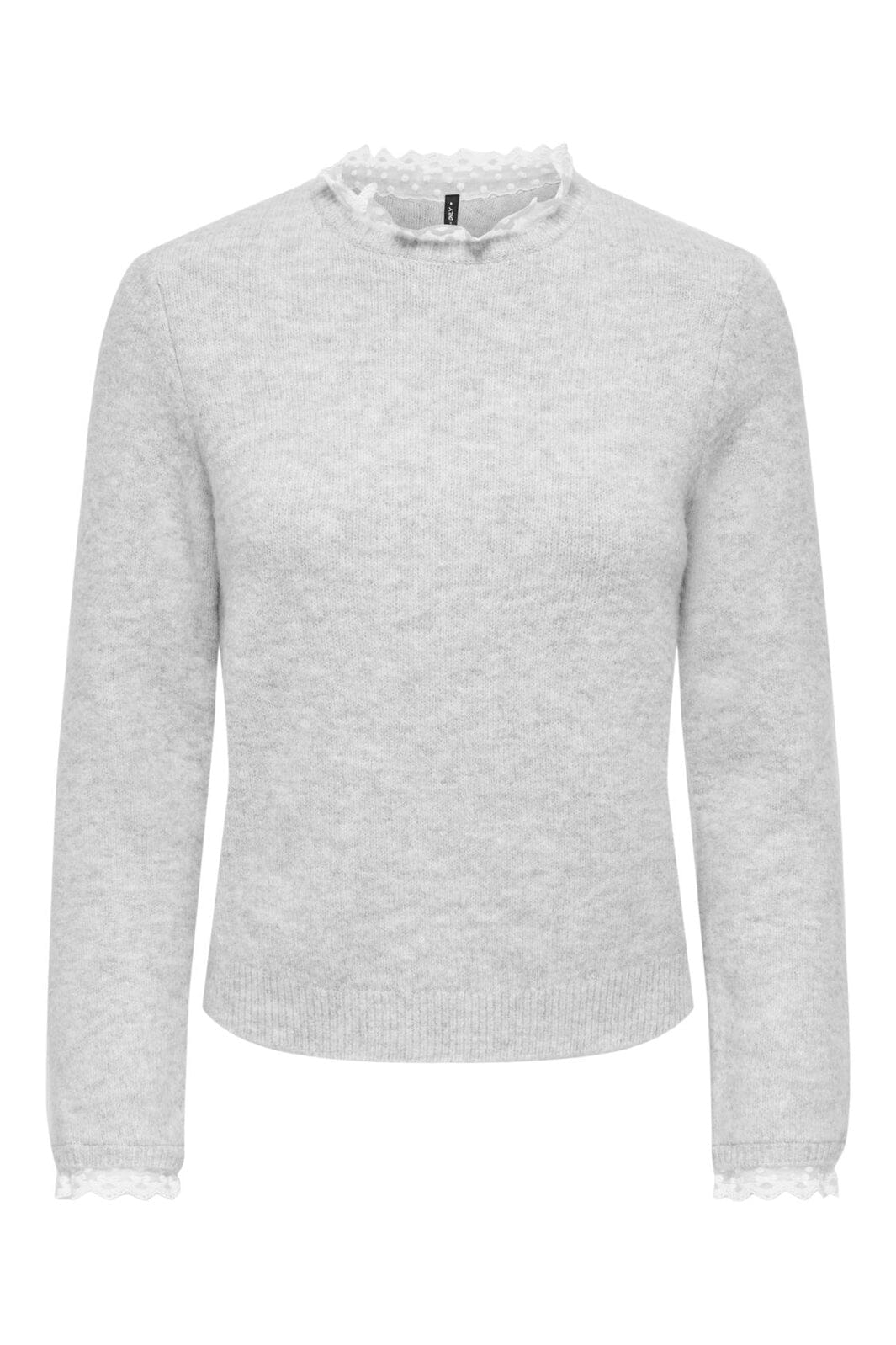 Only - Onlcher Ls Detail O-Neck Knt - 5062095 Light Grey Melange Cloud Dancer Lace