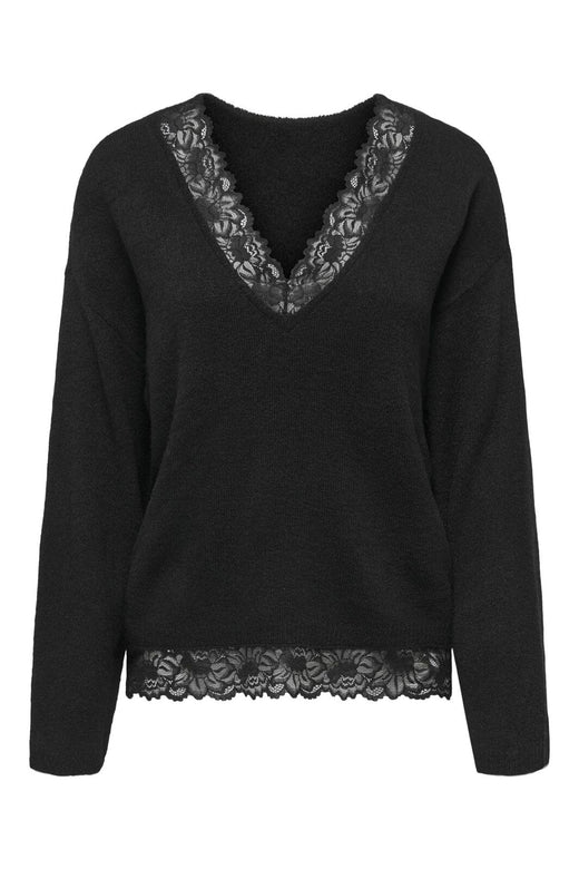 Only - Onlclover Ls Lace V-Neck Reversible Knt - 5172500 Black Dtm Lace