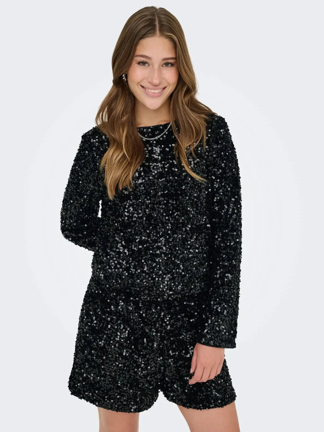 Only - Onlconfidence L/S Sequin Bow Top - 4877639 Black Black Sequins+Black Bow Bluser 