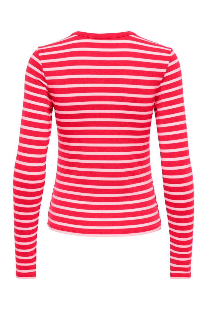 Only - Onlevie L/S O-Neck Stripe Top - 5192609 Lollipop Pink Parfait (Fido)