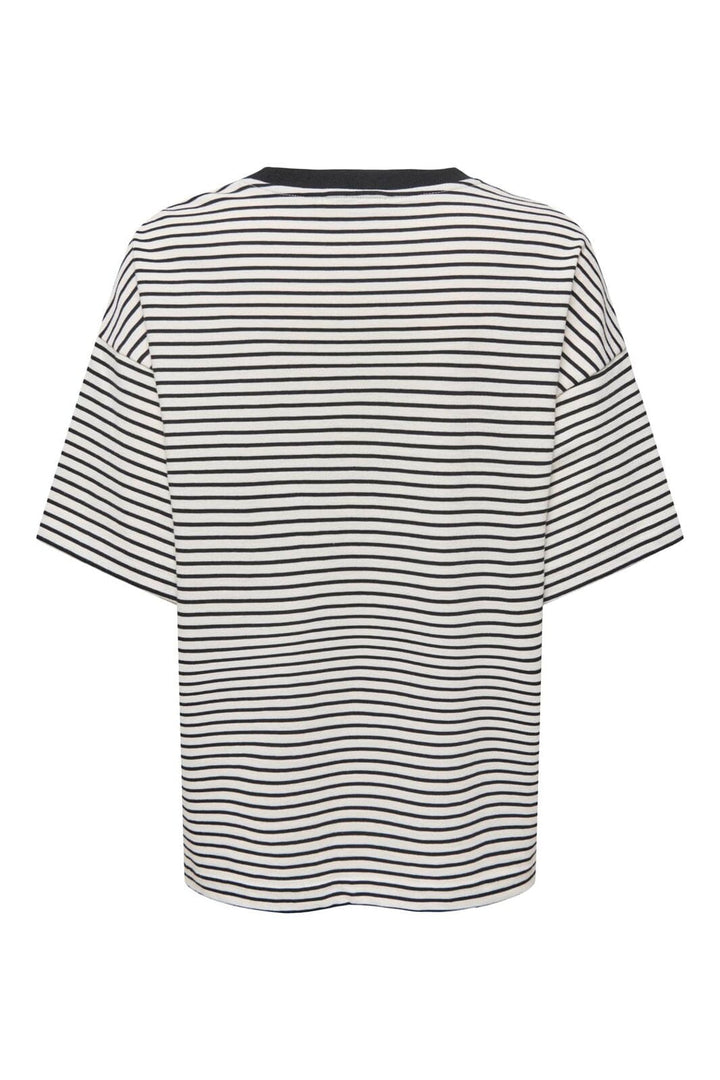 Only - Onllisa Stripe S/S Top - 5190512 Cloud Dancer Thin Black Stripes