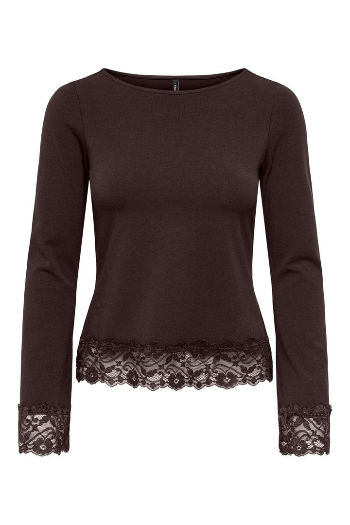 Only - Onllive Love L/S O-Neck Lace Top - 5130881 Chocolate Torte Dtm Lace