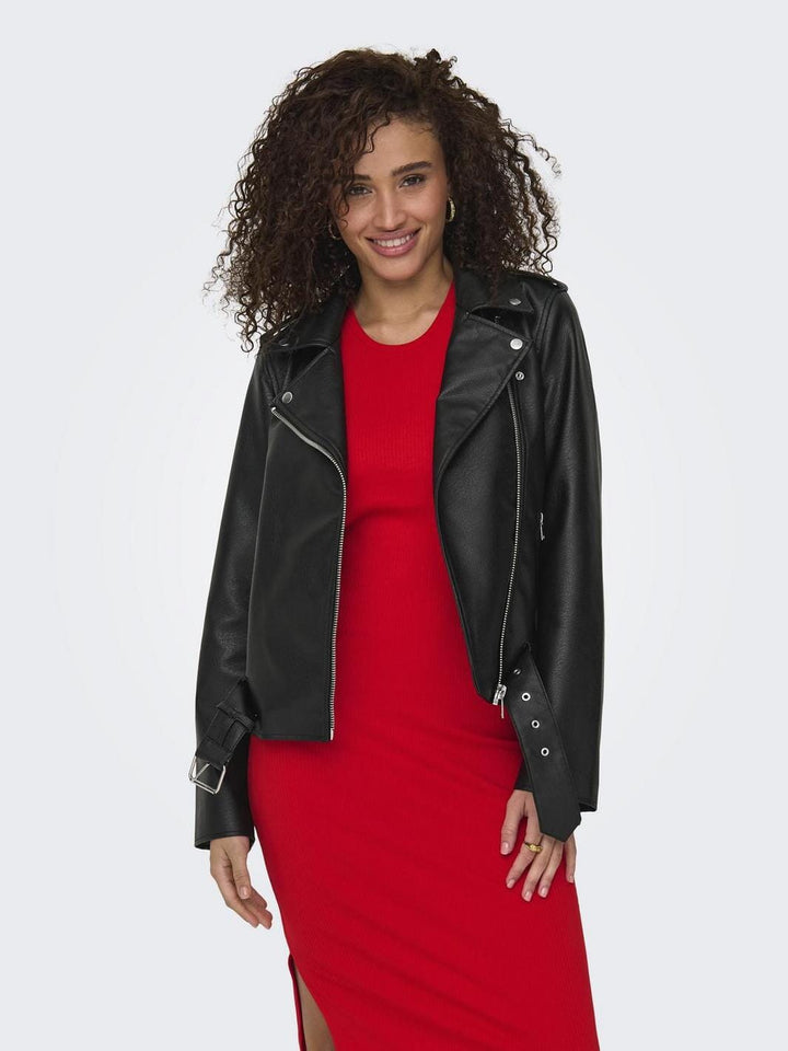 Only - Onlmille Faux Leather Biker Jacket - 4850787 Black