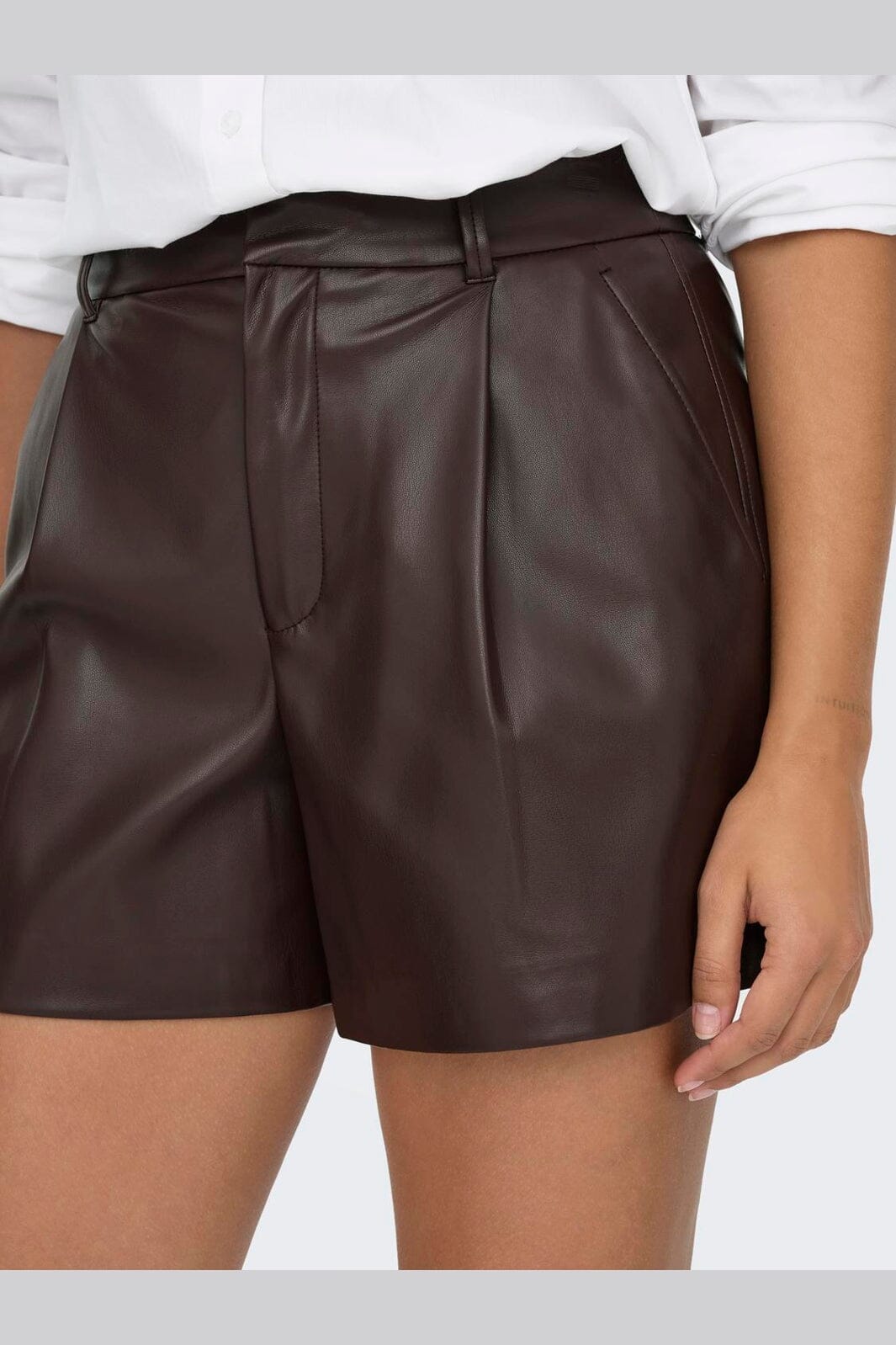 Only - Onlsmooth Faux Lea Shorts 2 - 4877047 Seal Brown