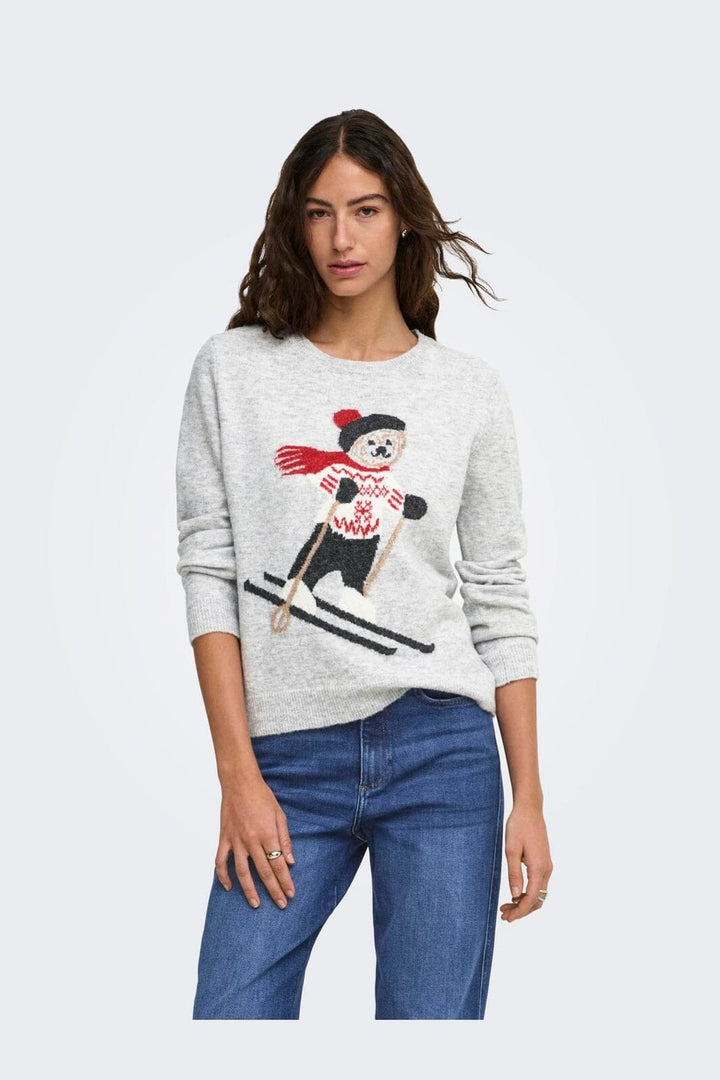 Only - Onlxmas Snowbear Ls O-Neck Knt - 5093916 Light Grey Melange Skibear/Dgm/Scoot/Malt Bal/Birc/Mel